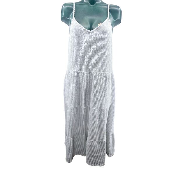 Green Envelope Gray Striped Spagetti Strap Boho Midi Dress Women's XL 3296 - Picture 1 of 6